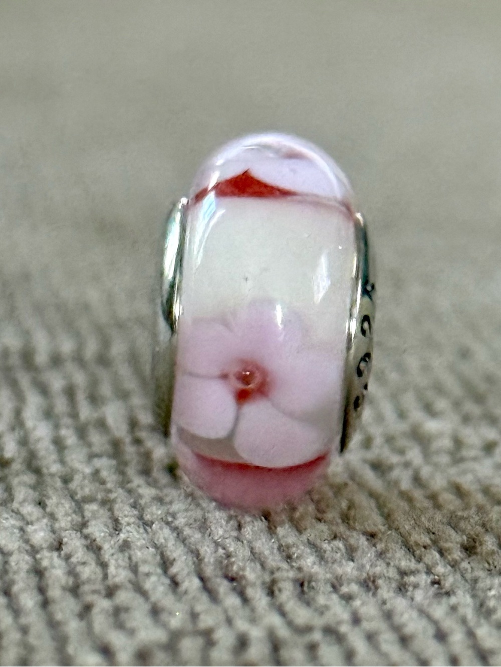 Pink Floral Murano Glass Charm for Pandora bracelets style